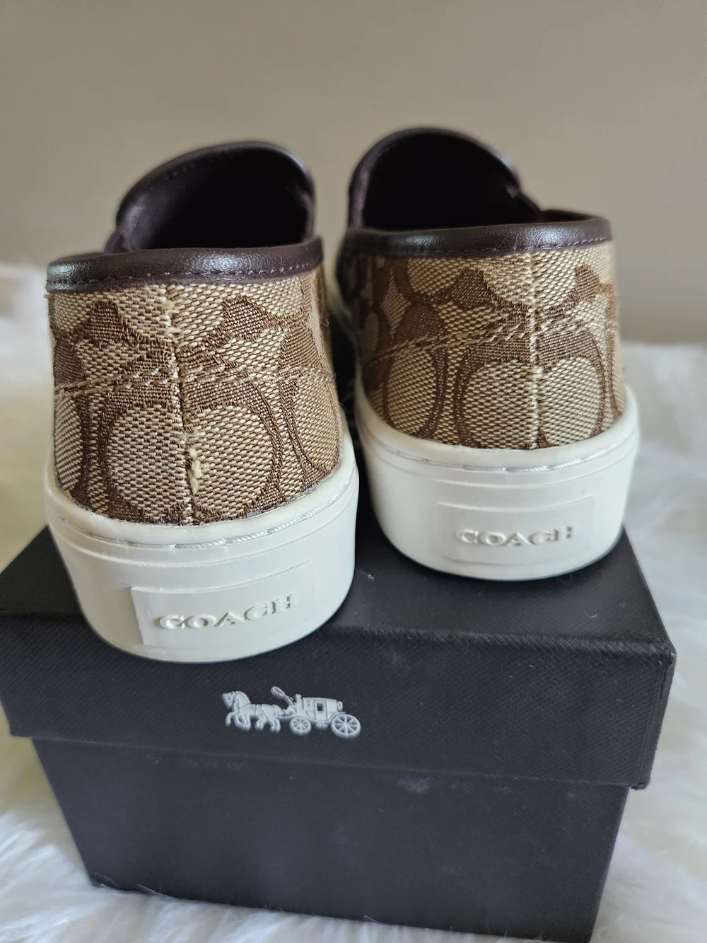 Coach Signature Canvas Slip-On Sneakers in Brown and White